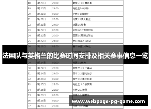 法国队与英格兰的比赛时间安排及相关赛事信息一览